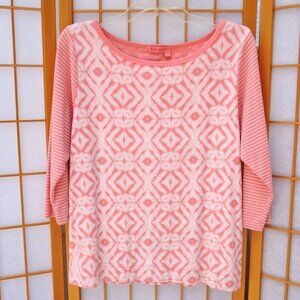 FRESH PRODUCE orange Bella Mingle Top Sherbet IKAT cotton knit 3/4 slv EUC
